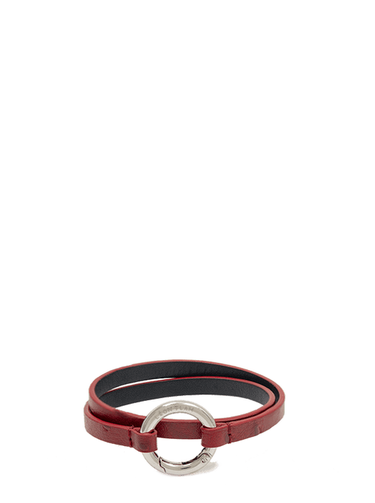 Bracelet - Cuir Rouge Autruche et Argenté