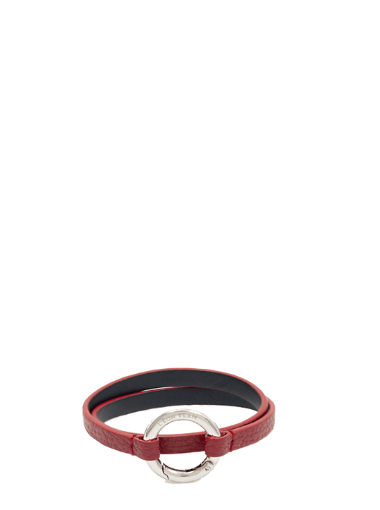 Bracelet - Cuir Grainé Rouge et Argenté