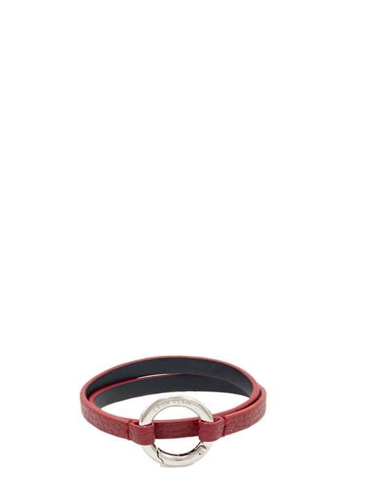 Bracelet - Cuir Grainé Rouge et Argenté